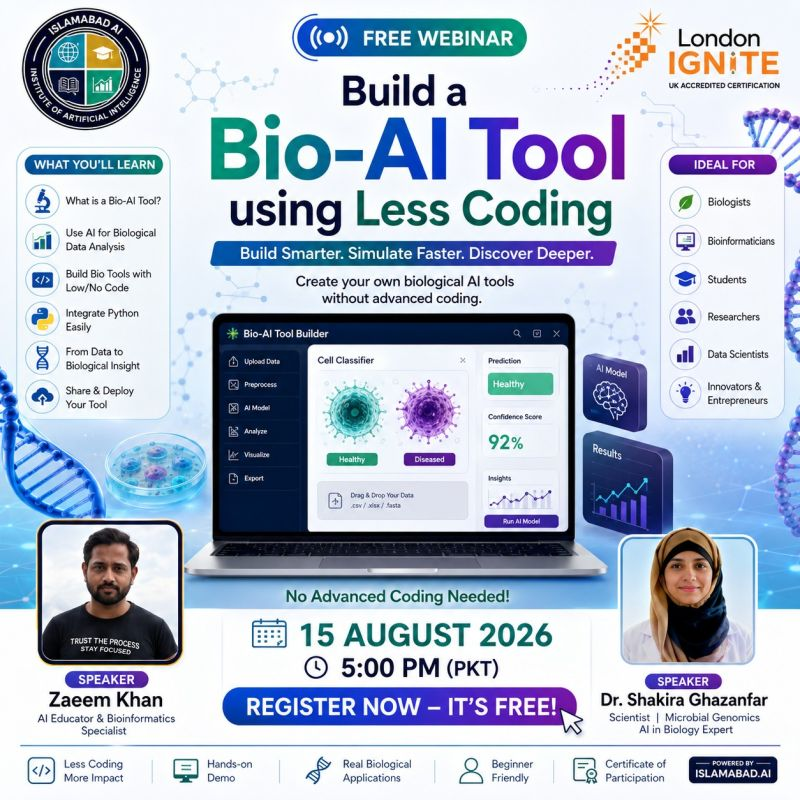 Bio-AI tool using less coding webinar poster